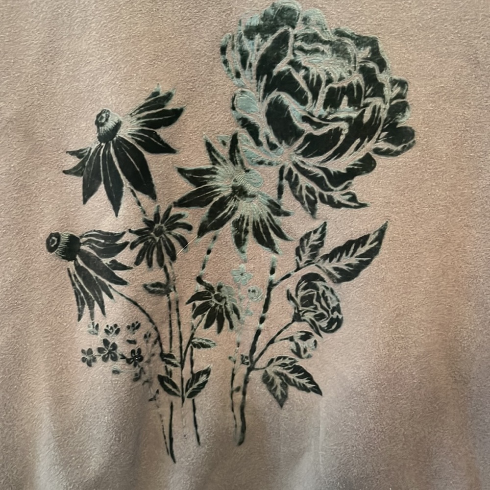 American Eagle Outfitters olive green crewneck sweatshirt velvet floral decal XS - Picture 2 of 5